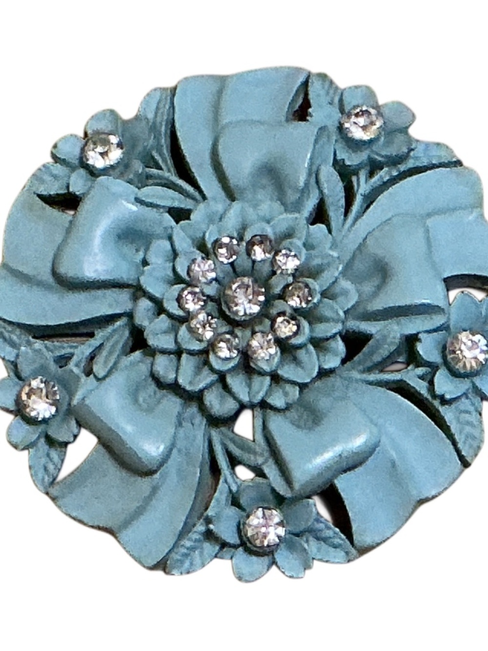 Vintage Featherweights 2.5" Turquoise Floral Rhinestone Clip-On Earrings - Picture 4 of 14